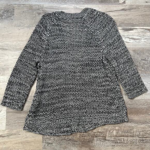 J.Jill Black White Marled Knit Cardigan Sweater Cotton Blend Loungewear Cozy - Picture 4 of 6